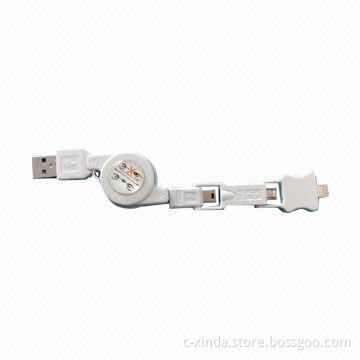 3-in-1 Charging Data Cable for iPhone 5, Mini and Micro USB, Supports Charging and Transmission